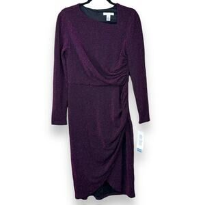 NEW London Times Maggy London Magenta Purple Shimmer Dovana Lurex Midi Dress